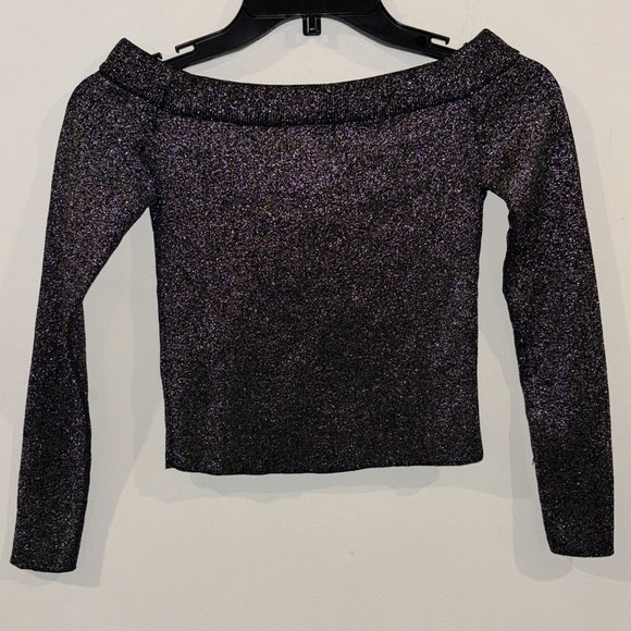 SUPERDOWN Black/Solver Sparkley Off the Shoulder Top Sz XL - Picture 6 of 6